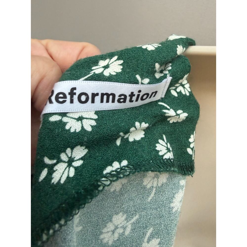 Reformation Lacey Green Floral Midi Dress Sz 12 Puff Sleeve Cottagecore Prairie - Picture 9 of 12